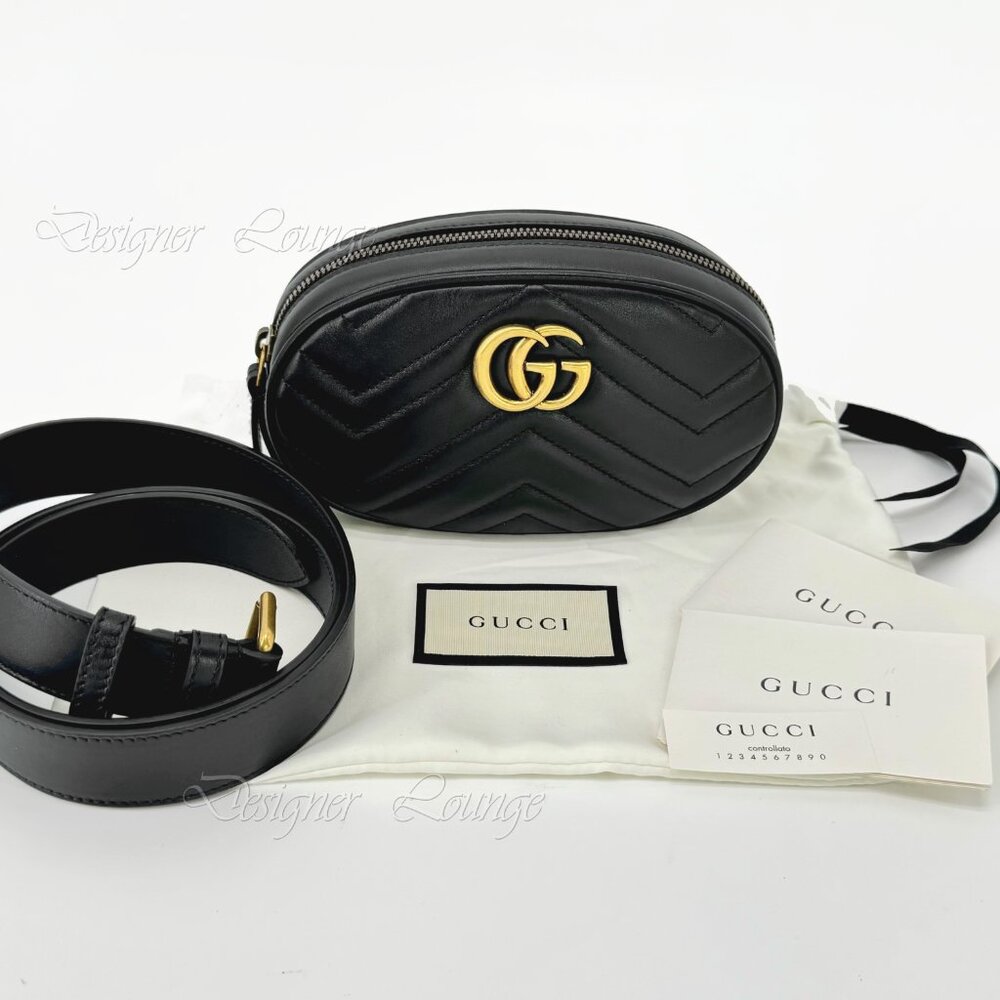 NEW GUCCI GG Marmont Matelasse Chevron Heart Black Leather Belt Bag Sz 85 cm - Picture 15 of 16